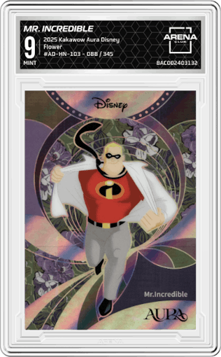 Mr. Incredible from the 2025 Kakawow Aura Disney set graded by Arena Club and given an overall grade of 9.