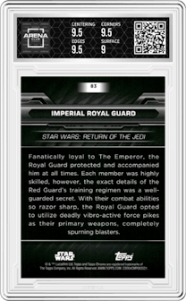 Imperial Royal Guard from the 2024 Topps Chrome Black Star Wars set graded by Arena Club and given an overall grade of 9.