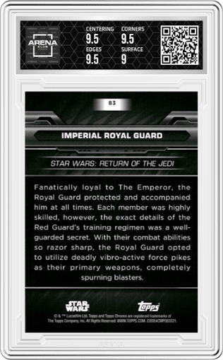 Imperial Royal Guard from the 2024 Topps Chrome Black Star Wars set graded by Arena Club and given an overall grade of 9.