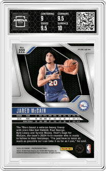 Jared McCain from the 2024-25 Panini Prizm set featuring a Silver Prizm parallel and given an overall grade of 9.5.