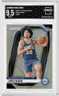 Jared McCain from the 2024-25 Panini Prizm set featuring a Silver Prizm parallel and given an overall grade of 9.5.
