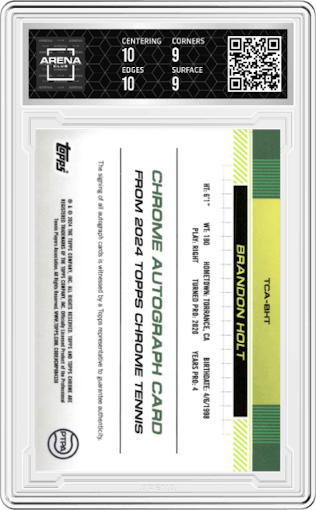 Brandon Holt from the 2024 Topps Chrome set graded by Arena Club and given an overall grade of 9.5.