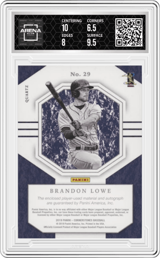 Brandon Lowe from the 2019 Panini Chronicles set featuring a Quartz parallel graded by Arena Club and given an overall grade of 7.