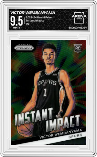 Victor Wembanyama from the 2023-24 Panini Prizm set graded by Arena Club and given an overall grade of 9.5.