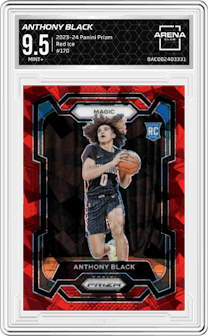 Anthony Black from the 2023-24 Panini Prizm set featuring a Red Ice parallel graded by Arena Club and given an overall grade of 9.5.
