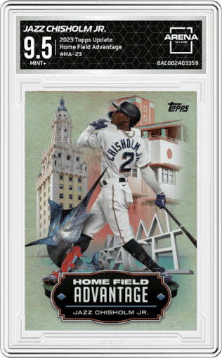 Jazz Chisholm Jr. from the 2023 Topps Update set graded by Arena Club and given an overall grade of 9.5.