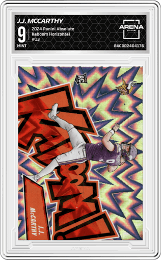 J.J. McCarthy from the 2024 Panini Absolute set graded by Arena Club and given an overall grade of 9.