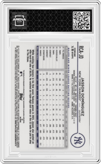 Jasson Dominguez from the 2024 Topps Chrome Logofractor set graded by Arena Club and given an overall grade of 0.