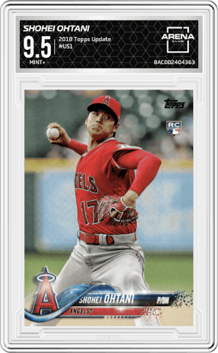 Shohei Ohtani from the 2018 Topps Update set graded by Arena Club and given an overall grade of 9.5.
