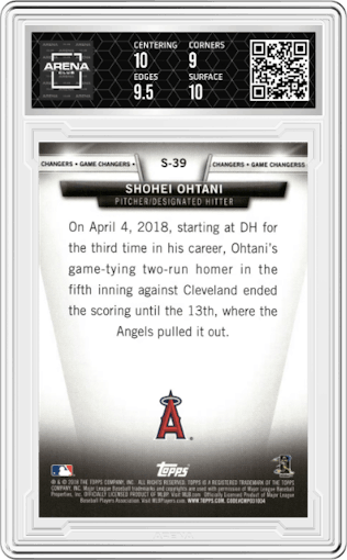 Shohei Ohtani from the 2018 Topps Update set graded by Arena Club and given an overall grade of 9.5.