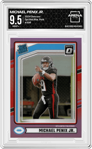Michael Penix Jr.  from the 2024 Donruss set featuring a Pink parallel graded by Arena Club and given an overall grade of 9.5.