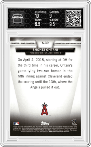 Shohei Ohtani from the 2018 Topps Update set graded by Arena Club and given an overall grade of 9.5.