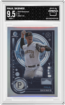 Paul Skenes from the 2024 Bowman set graded by Arena Club and given an overall grade of 9.5.