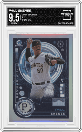 Paul Skenes from the 2024 Bowman set graded by Arena Club and given an overall grade of 9.5.