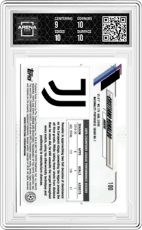 Cristiano Ronaldo from the 2020-21 Topps Chrome UEFA Champions League set graded by Arena Club and given an overall grade of 9.5.