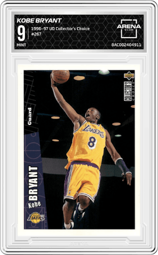 Kobe Bryant from the 1996-97 Upper Deck Collector's Choice set graded by Arena Club and given an overall grade of 9.