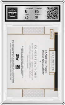 Randy Johnson from the 2024 Topps Definitive Collection set featuring a Purple parallel graded by Arena Club and given an overall grade of 10.