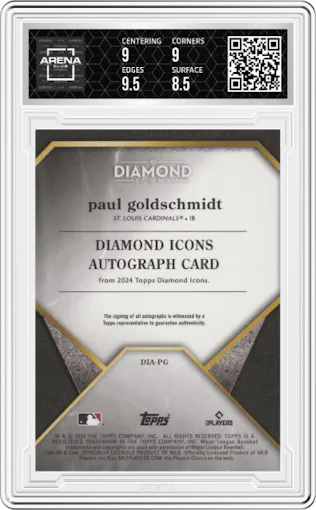 Paul Goldschmidt from the 2024 Topps Diamond Icons set graded by Arena Club and given an overall grade of 9.