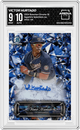 Victor Hurtado  from the 2024 Bowman Chrome Sapphire set graded by Arena Club and given an overall grade of 9.