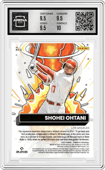Shohei Ohtani from the 2022 Panini Donruss set featuring a Rapture parallel graded by Arena Club and given an overall grade of 10.