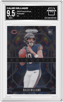 Caleb Williams from the 2024 Panini Prizm set graded by Arena Club and given an overall grade of 9.5.