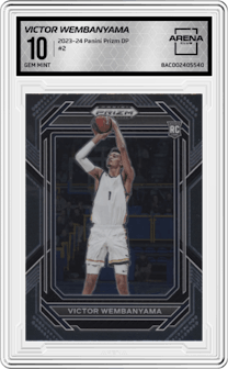 Victor Wembanyama from the 2023-24 Panini Prizm Draft Picks set graded by Arena Club and given an overall grade of 10.