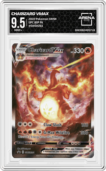 Charizard VMAX  from the 2022 Pokemon SWSH set featuring a Ultra Premium Collection parallel graded by Arena Club and given an overall grade of 9.5.