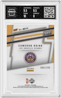 Cameron Brink from the 2024 Panini The National VIP set featuring a Red Sparkle parallel graded by Arena Club and given an overall grade of 8.5.