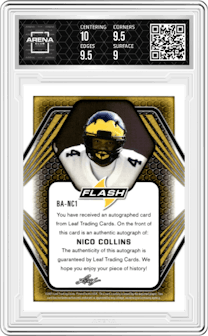 Nico Collins from the 2021 Leaf Flash set graded by Arena Club and given an overall grade of 9.5.