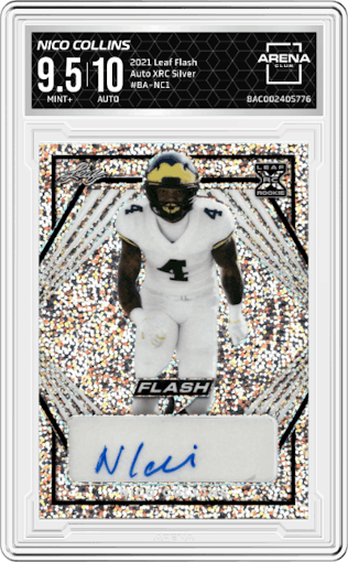 Nico Collins from the 2021 Leaf Flash set graded by Arena Club and given an overall grade of 9.5.