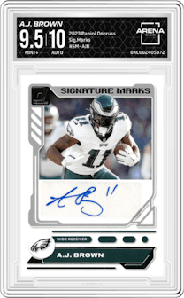 A.J. Brown from the 2023 Panini Donruss set graded by Arena Club and given an overall grade of 9.5.