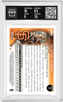 Buster Posey from the 2010 Topps Emerald SGA set graded by Arena Club and given an overall grade of 7.