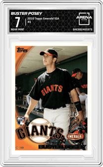 Buster Posey from the 2010 Topps Emerald SGA set graded by Arena Club and given an overall grade of 7.