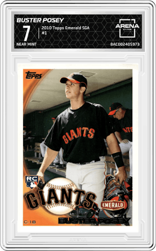 Buster Posey from the 2010 Topps Emerald SGA set graded by Arena Club and given an overall grade of 7.
