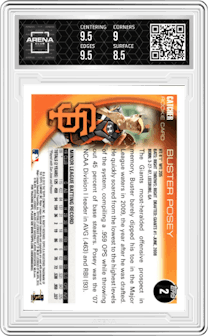Buster Posey from the 2010 Topps set graded by Arena Club and given an overall grade of 9.