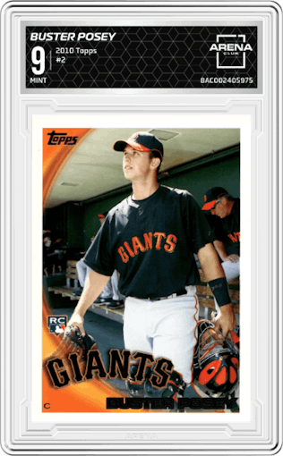 Buster Posey from the 2010 Topps set graded by Arena Club and given an overall grade of 9.