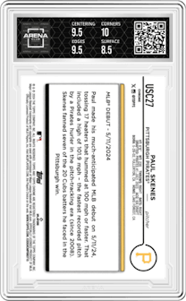 Paul Skenes from the 2024 Topps Chrome Update set graded by Arena Club and given an overall grade of 9.