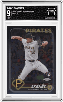 Paul Skenes from the 2024 Topps Chrome Update set graded by Arena Club and given an overall grade of 9.