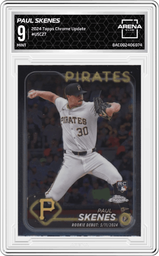 Paul Skenes from the 2024 Topps Chrome Update set graded by Arena Club and given an overall grade of 9.