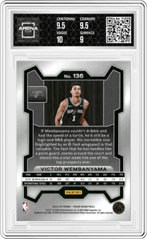 Victor Wembanyama from the 2023-24 Panini Prizm set graded by Arena Club and given an overall grade of 9.5.