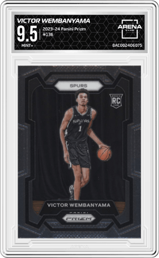 Victor Wembanyama from the 2023-24 Panini Prizm set graded by Arena Club and given an overall grade of 9.5.