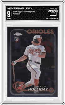 Jackson Holliday from the 2024 Topps Chrome Update set graded by Arena Club and given an overall grade of 9.