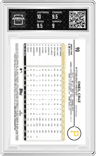  Oneil Cruz from the 2024 Topps  set featuring a All-Star Game parallel graded by Arena Club and given an overall grade of 9.5.