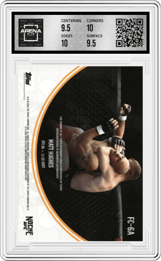 Matt Hughes from the 2024 Topps Noche UFC set featuring a Purple parallel graded by Arena Club and given an overall grade of 10.