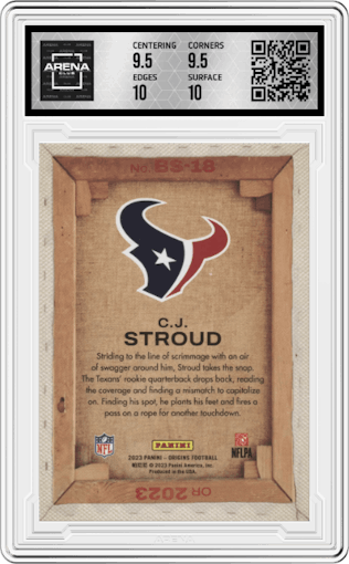 C.J. Stroud from the 2023 Panini Origins set graded by Arena Club and given an overall grade of 10.