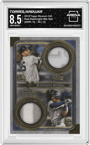 Gleyber Torres / Miguel Andujar from the 2019 Topps Museum Collection set featuring a Red parallel graded by Arena Club and given an overall grade of 8.5.