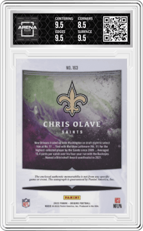 Chris Olave from the 2022 Panini Origins set graded by Arena Club and given an overall grade of 9.
