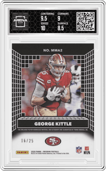 George Kittle  from the 2020 Panini Obsidian set graded by Arena Club and given an overall grade of 9.