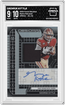 George Kittle  from the 2020 Panini Obsidian set graded by Arena Club and given an overall grade of 9.