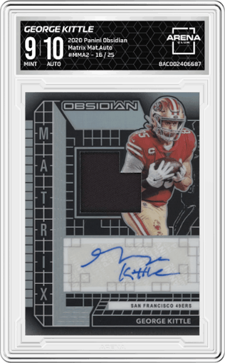 George Kittle  from the 2020 Panini Obsidian set graded by Arena Club and given an overall grade of 9.